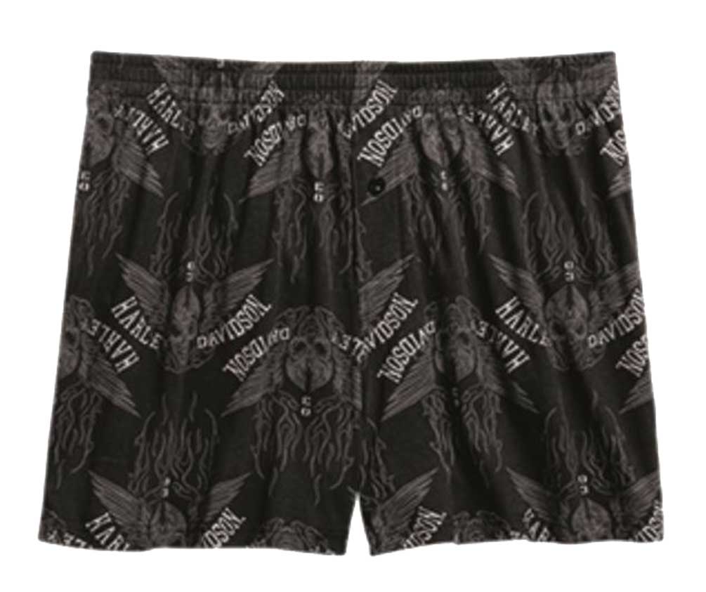 Harley-Davidson Men's Allover Print Elastic Waist Boxer, Black 97672-16VM - Wisconsin Harley-Davidson