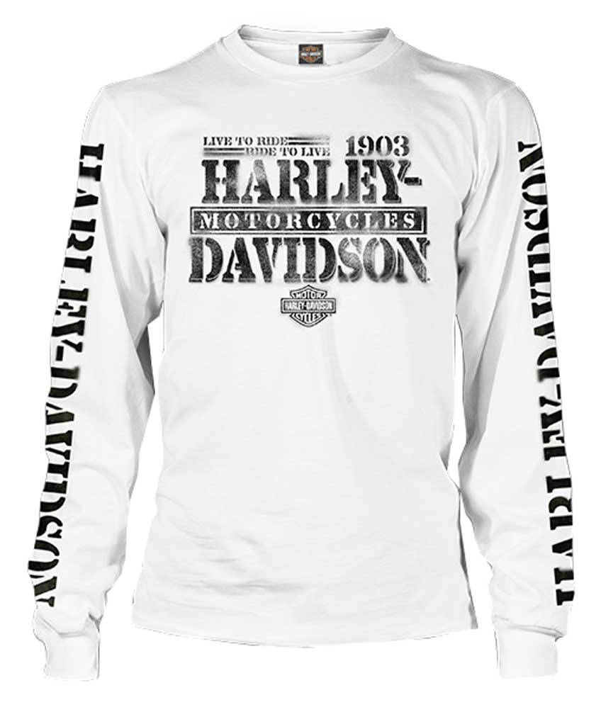 Harley-Davidson® Men's Distressed Freedom Fighter Long Sleeve Shirt, White