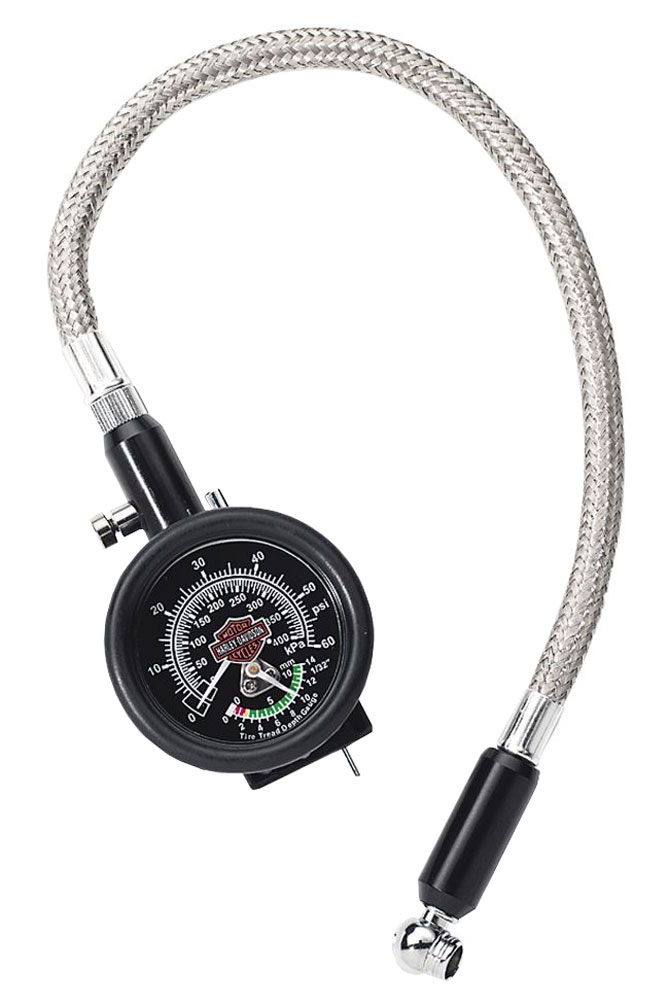 Harley-Davidson Compact Tire Gauge & Tread Indicator w/ Braided Lead 75137-98B - Wisconsin Harley-Davidson