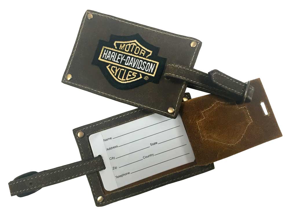 Harley-Davidson Bar & Shield Belted Luggage Tags, Brown Leather 99301-BROWN - Wisconsin Harley-Davidson