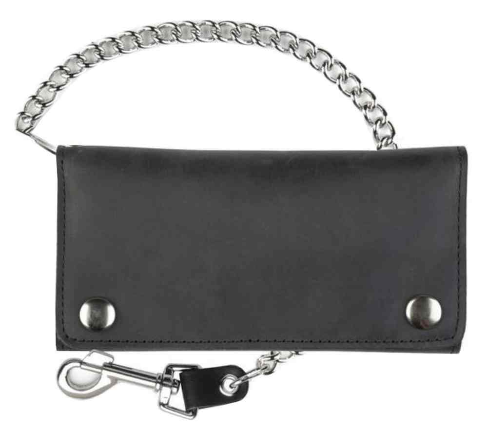 Men's Credit Card Tri-Fold Biker Style Chain Wallet, Black Genuine Leather BW339 - Wisconsin Harley-Davidson