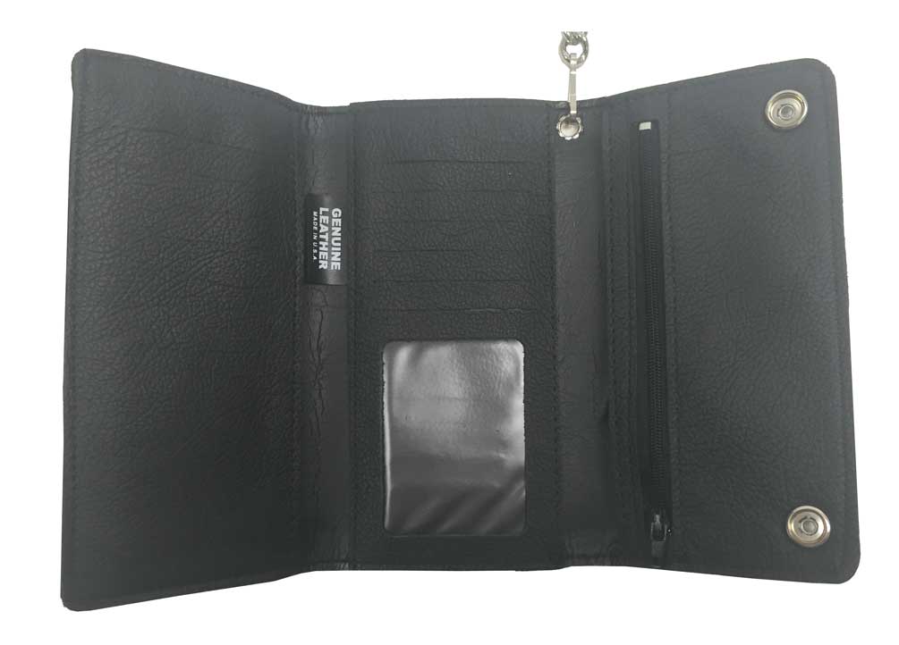 Men's Credit Card Tri-Fold Biker Style Chain Wallet, Black