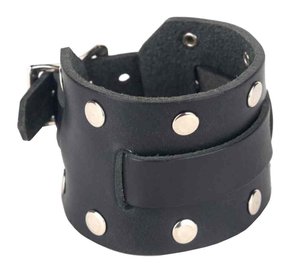 Genuine Leather Men's Studded Leather Watchband, Adjustable Fit, Black LW-2R - Wisconsin Harley-Davidson