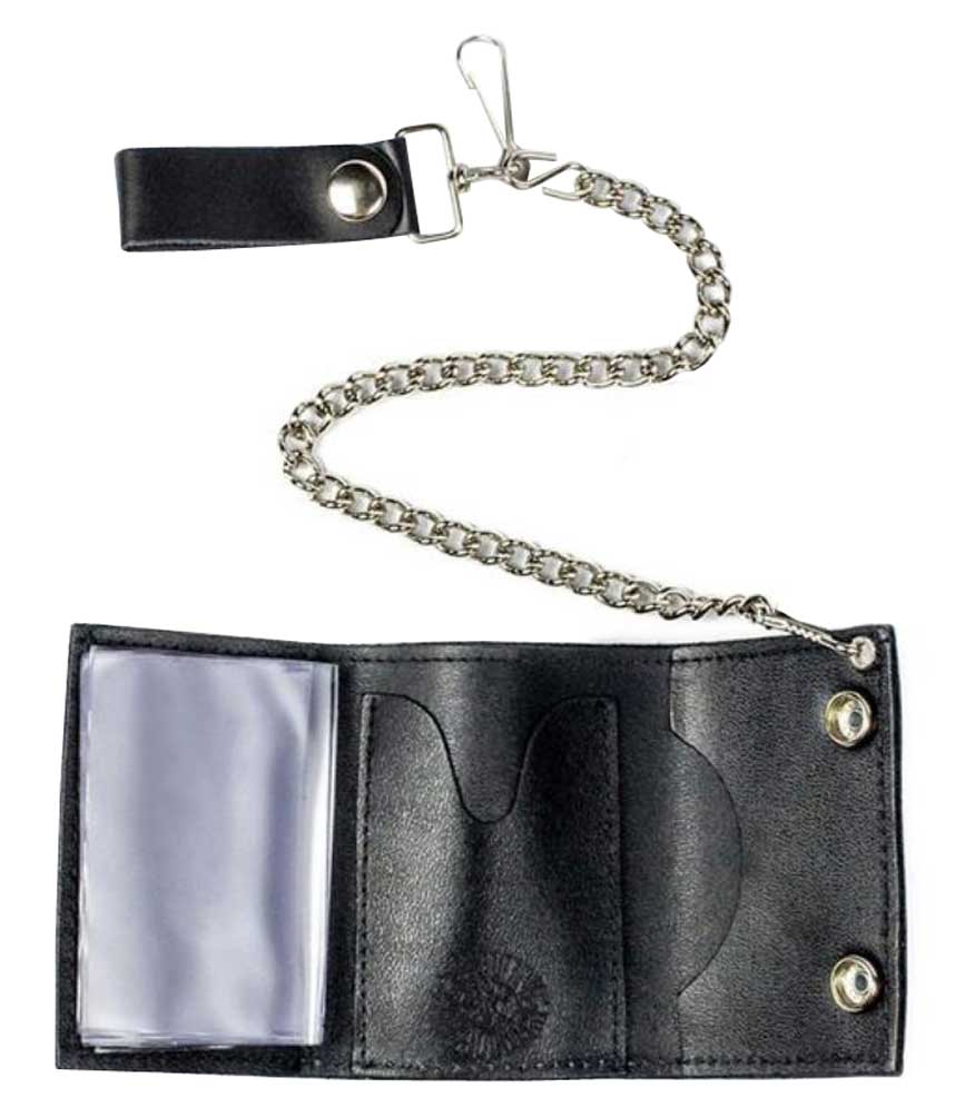 Motorcycle Men's Side Flames Tri-Fold Biker Chain Wallet, Black TC304C-130o  - Wisconsin Harley-Davidson