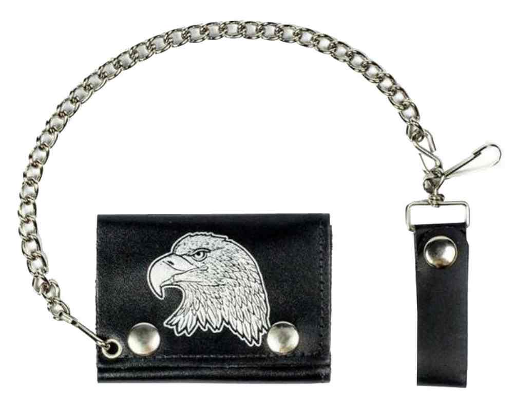 Motorcycle Men's Eagle Head Tri-Fold Biker Chain Wallet