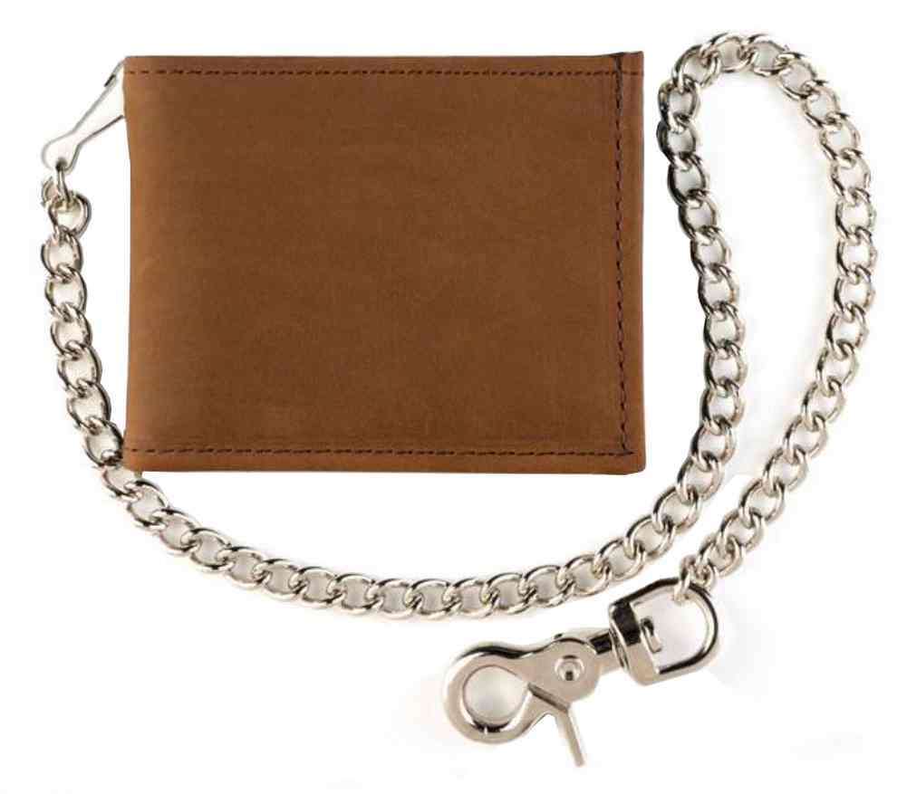Genuine Leather Mens Billfold Motorcycle Biker Chain Wallet, Brown Leather TC307 - Wisconsin Harley-Davidson
