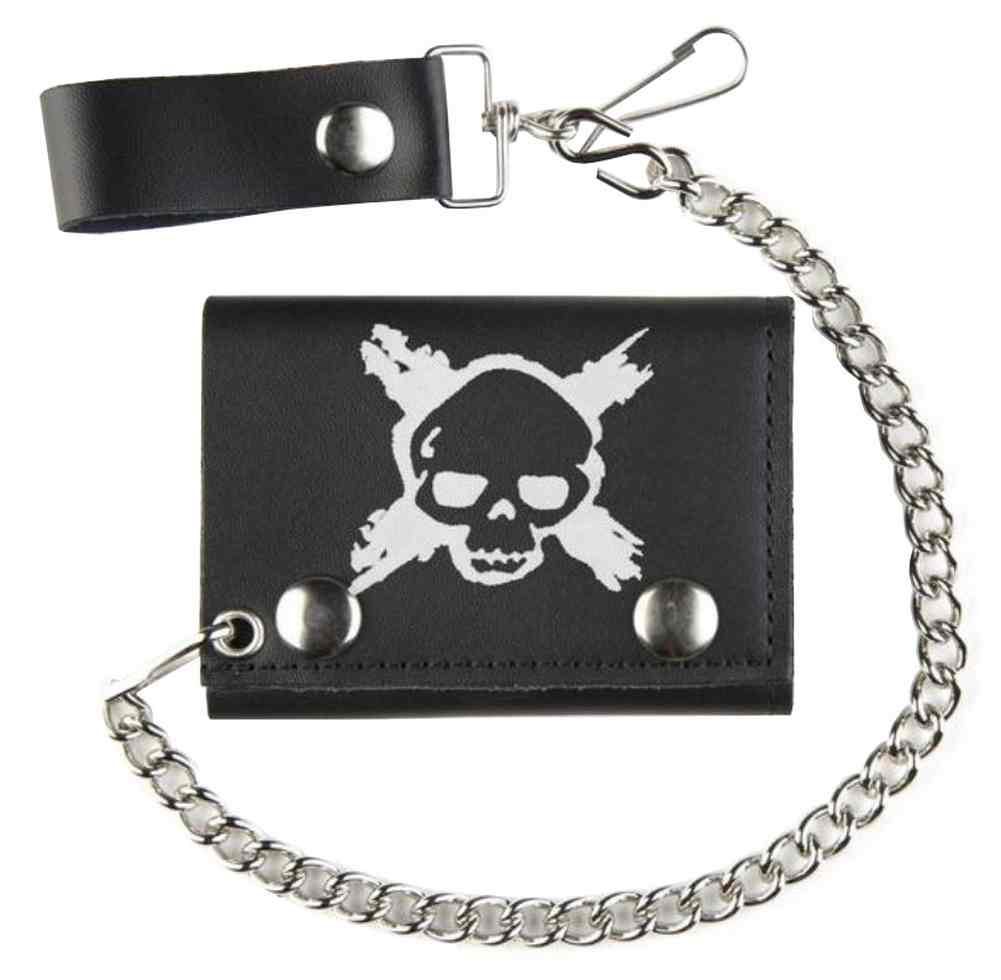 Biker Men's X-Skull Tri-Fold Motorcycle Chain Wallet, Genuine Leather TC304-201 - Wisconsin Harley-Davidson