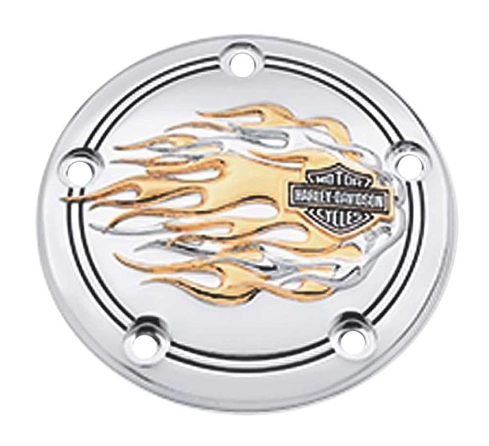 Harley-Davidson B&S Gold Flames Timer Cover, Fit Twin-Cam Models 32662-99A - Wisconsin Harley-Davidson