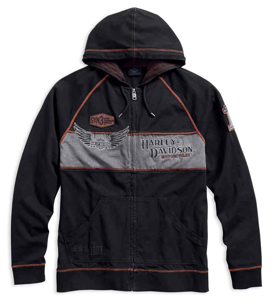 Harley-Davidson Men's Iron Block Distressed Zippered Hoodie, Black 99000-17VM - Wisconsin Harley-Davidson