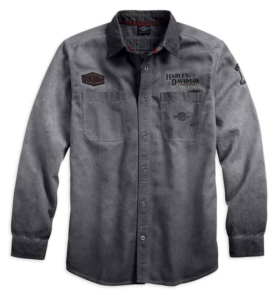 Harley-Davidson Men's Iron Block Long Sleeve Woven Shirt, Gray 99020-17VM - Wisconsin Harley-Davidson