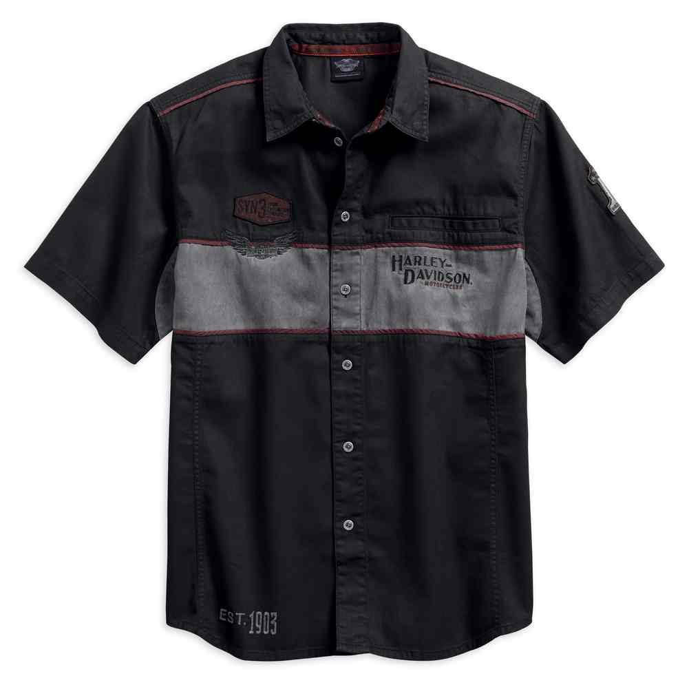 Harley-Davidson Men's Iron Block Short Sleeve Woven Shirt, Black 99018-17VM - Wisconsin Harley-Davidson
