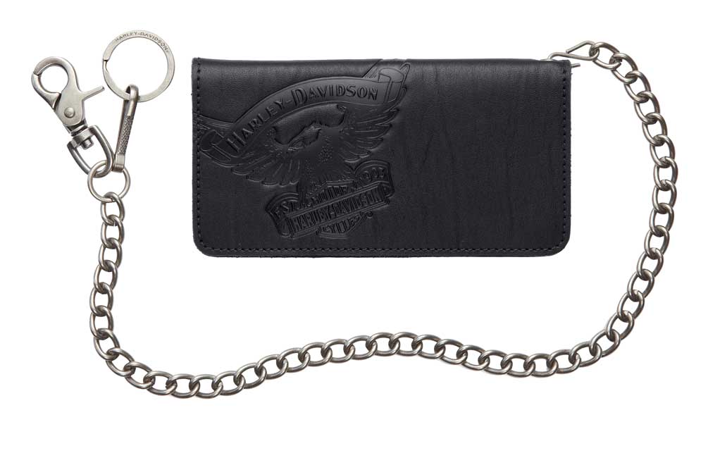 Harley-Davidson Men's Embossed Eagle Biker Chain Leather Wallet Black 99462-17VM - Wisconsin Harley-Davidson