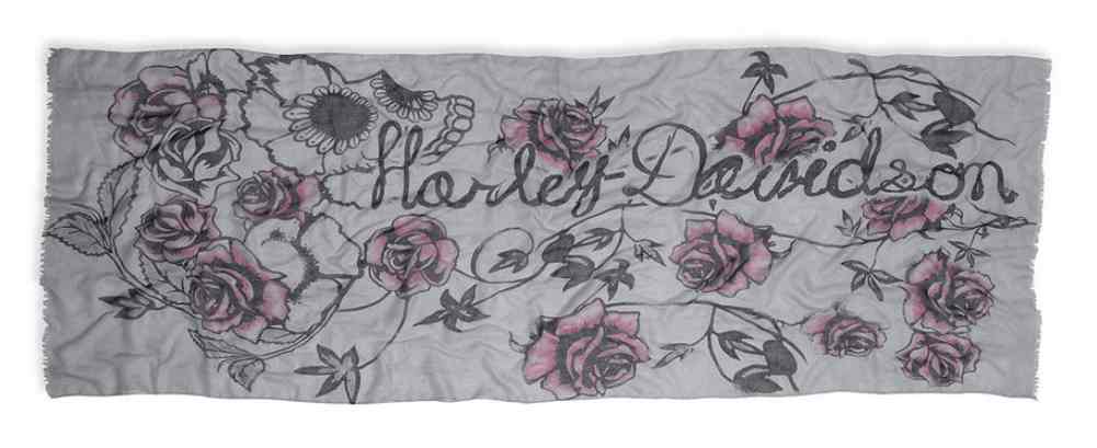 Harley-Davidson Women's Rose & Skull Woven Scarf, Griffin Gray 97768-17VW - Wisconsin Harley-Davidson