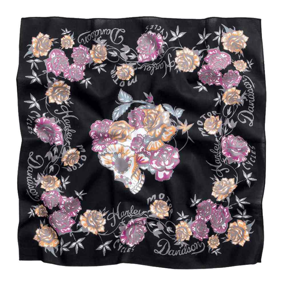Harley-Davidson Women's Allover Print Rose & Skull Bandana, Black 97769-17VW - Wisconsin Harley-Davidson