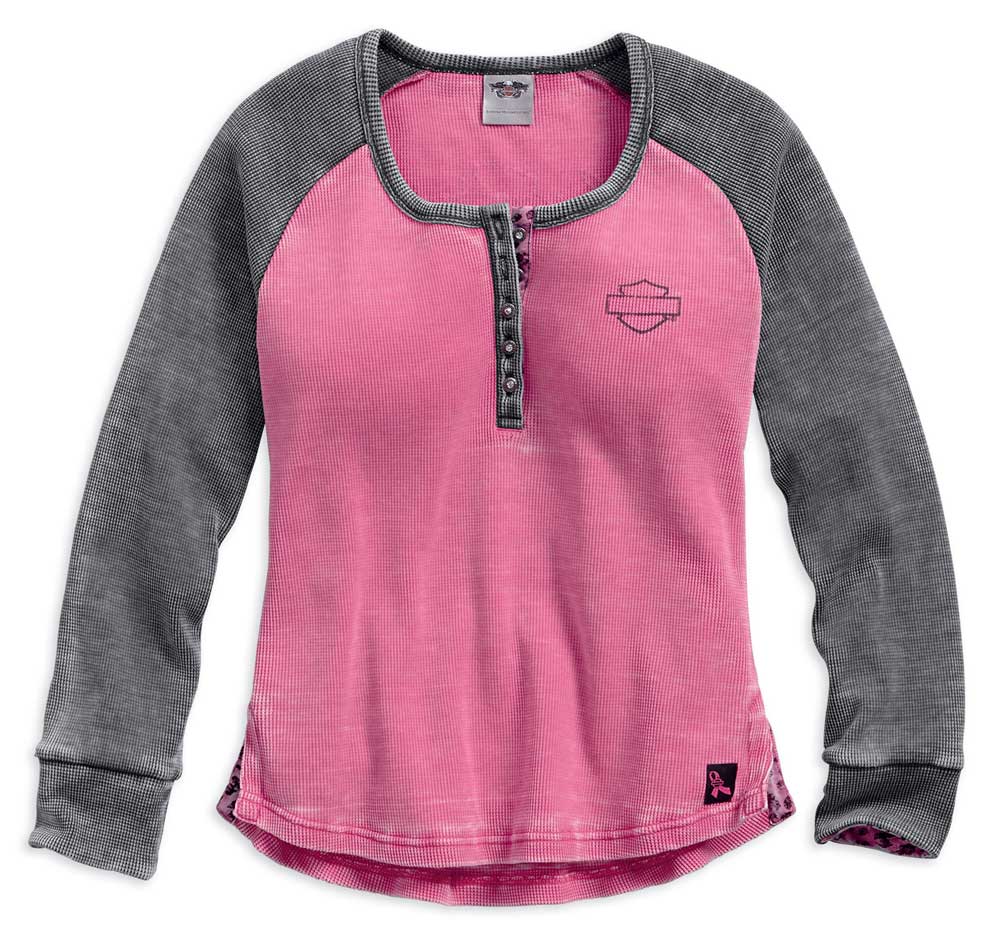 Harley-Davidson Women's Pink Label Waffle Knit Henley, Hot Pink 99145-17VW - Wisconsin Harley-Davidson