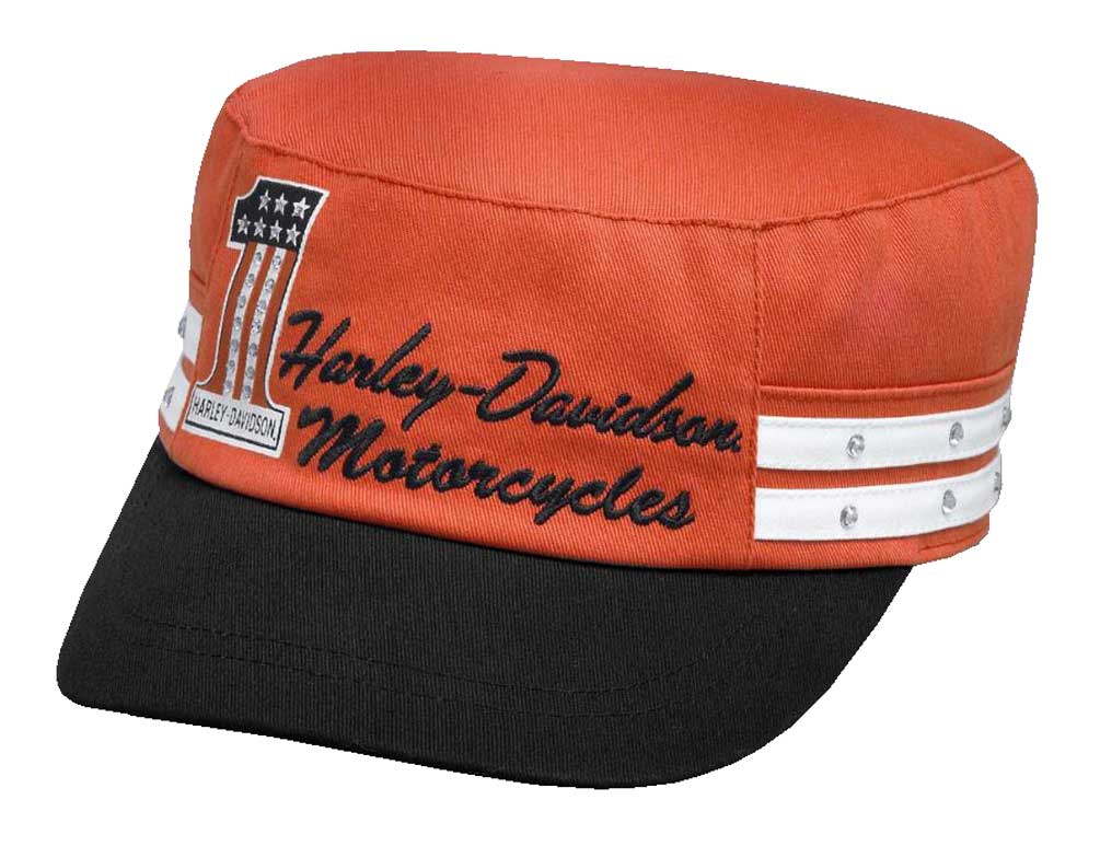 Harley-Davidson Women's #1 Colorblock Flat Top Cap, Vintage Orange 99566-17VW - Wisconsin Harley-Davidson