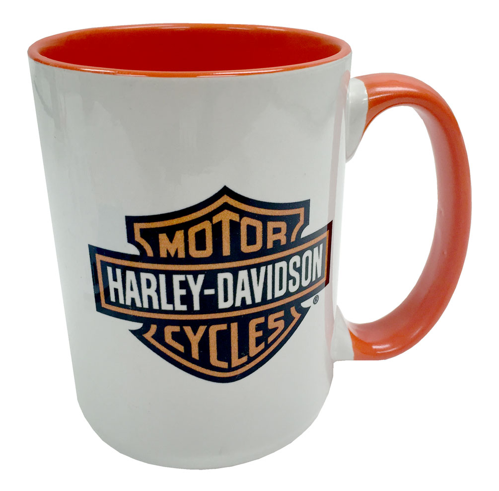 Harley-Davidson Bar & Shield Logo Coffee Mug, 15 oz White w/ Orange HD-BSS-1772O - Wisconsin Harley-Davidson