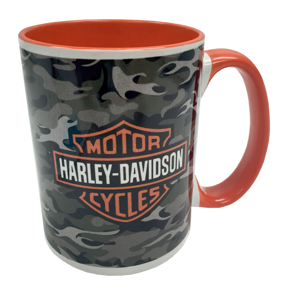 Harley-Davidson Camo Flames Bar & Shield 2-Sided Coffee Mug, Orange HD-BSC-17720 - Wisconsin Harley-Davidson
