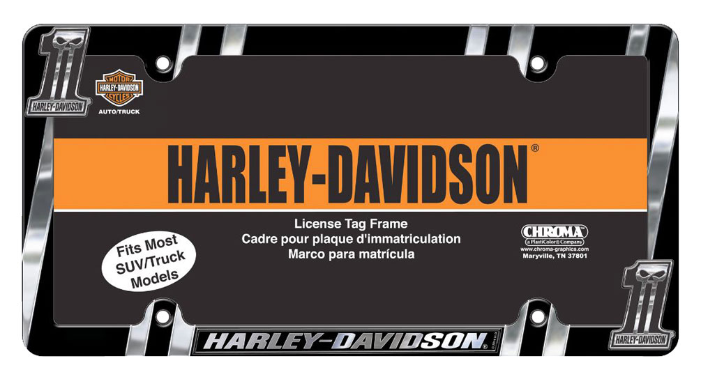 Harley-Davidson #1 Skull Dark Custom License Plate Frame, Chrome CG42526 - Wisconsin Harley-Davidson