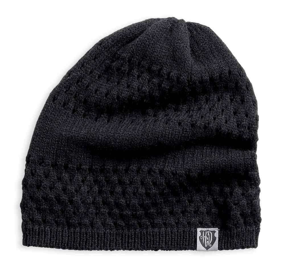 Harley-Davidson Women's Slouch Open Knit Pattern Beanie Hat, Black 97773-17VW - Wisconsin Harley-Davidson