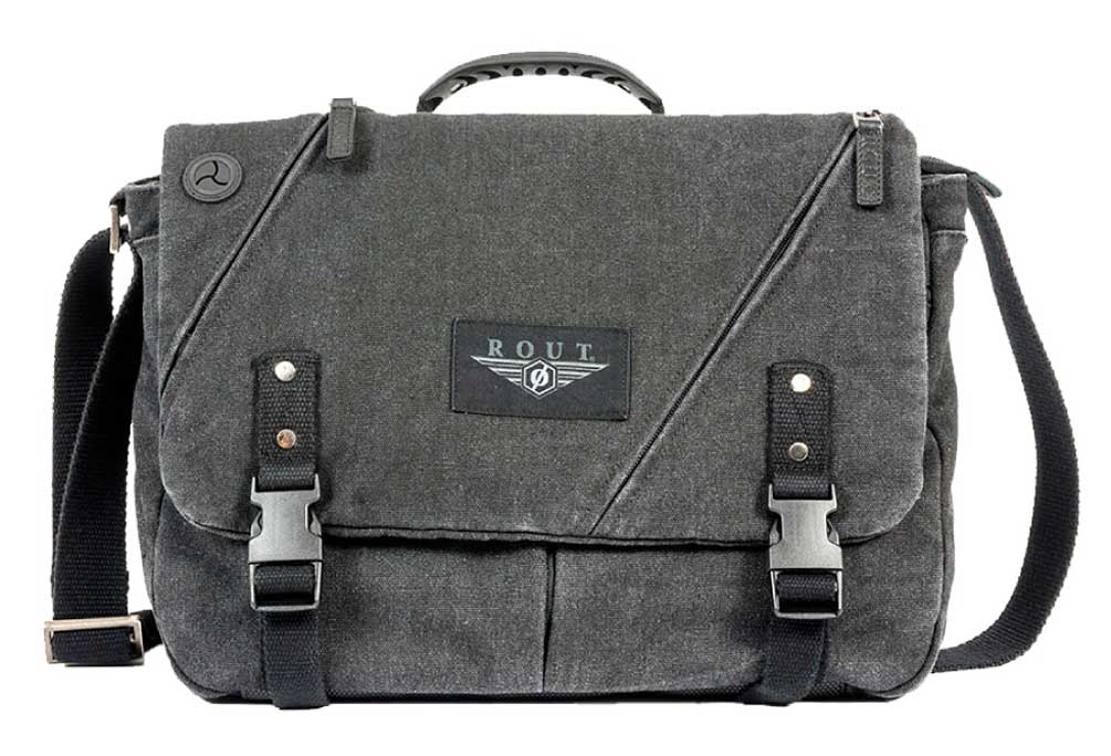 ROUT Voyager Messenger Bag, Washed Black Cotton Canvas & Leather Trim RC10525 - Wisconsin Harley-Davidson