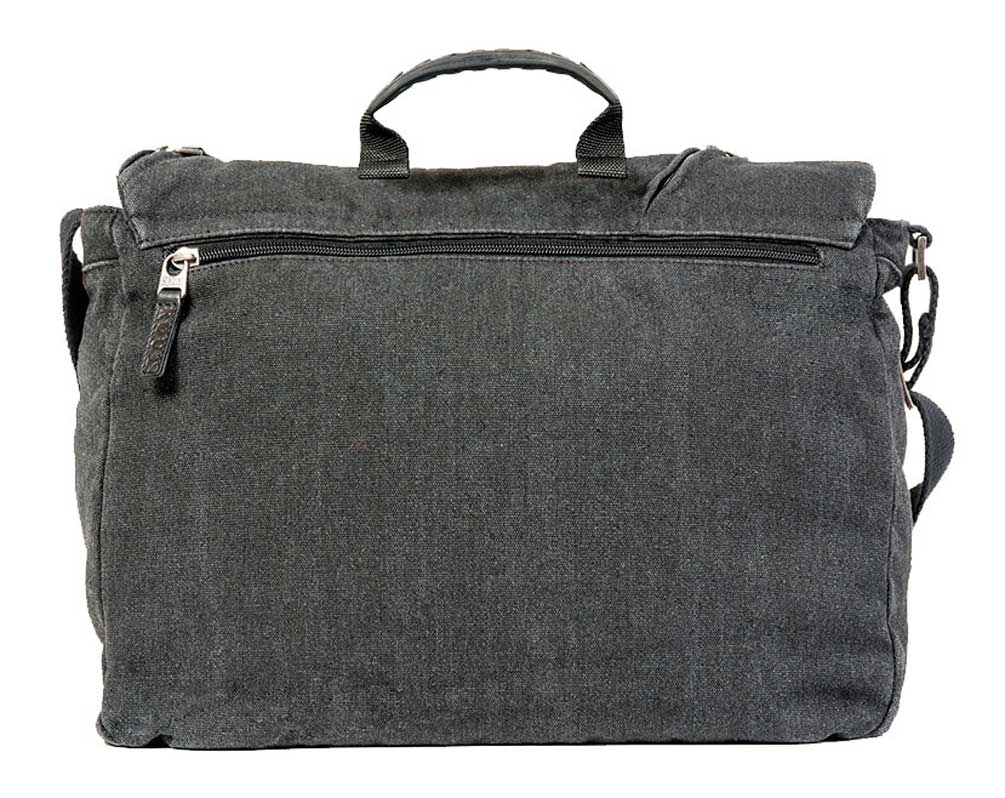 ROUT Voyager Messenger Bag, Washed Black Cotton Canvas & Leather Trim RC10525 - No Hassle Returns at Wisconsin Harley