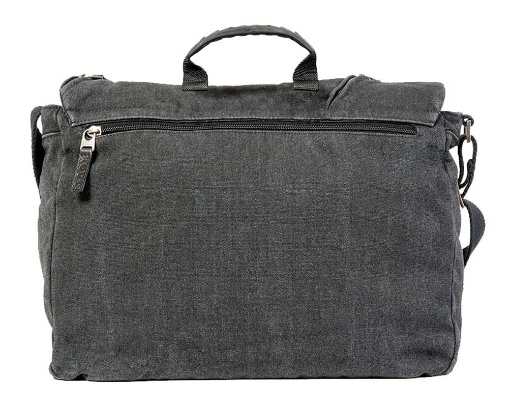 ROUT Voyager Messenger Bag, Washed Black Cotton Canvas & Leather Trim  RC10525 