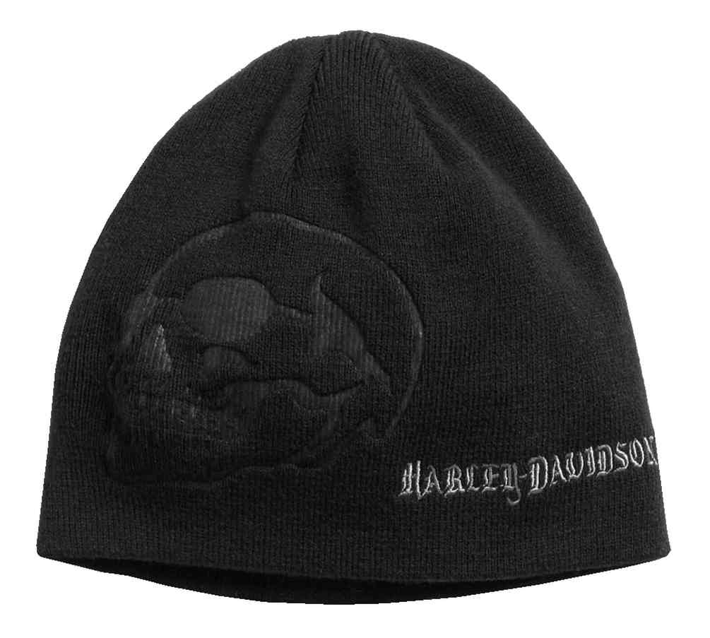 Harley-Davidson Men's Debossed Skull Knit Beanie Hat, Black 97610-17VM - Wisconsin Harley-Davidson