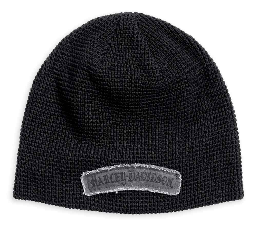 Distressed Patch Waffle Knit Beanie Hat 