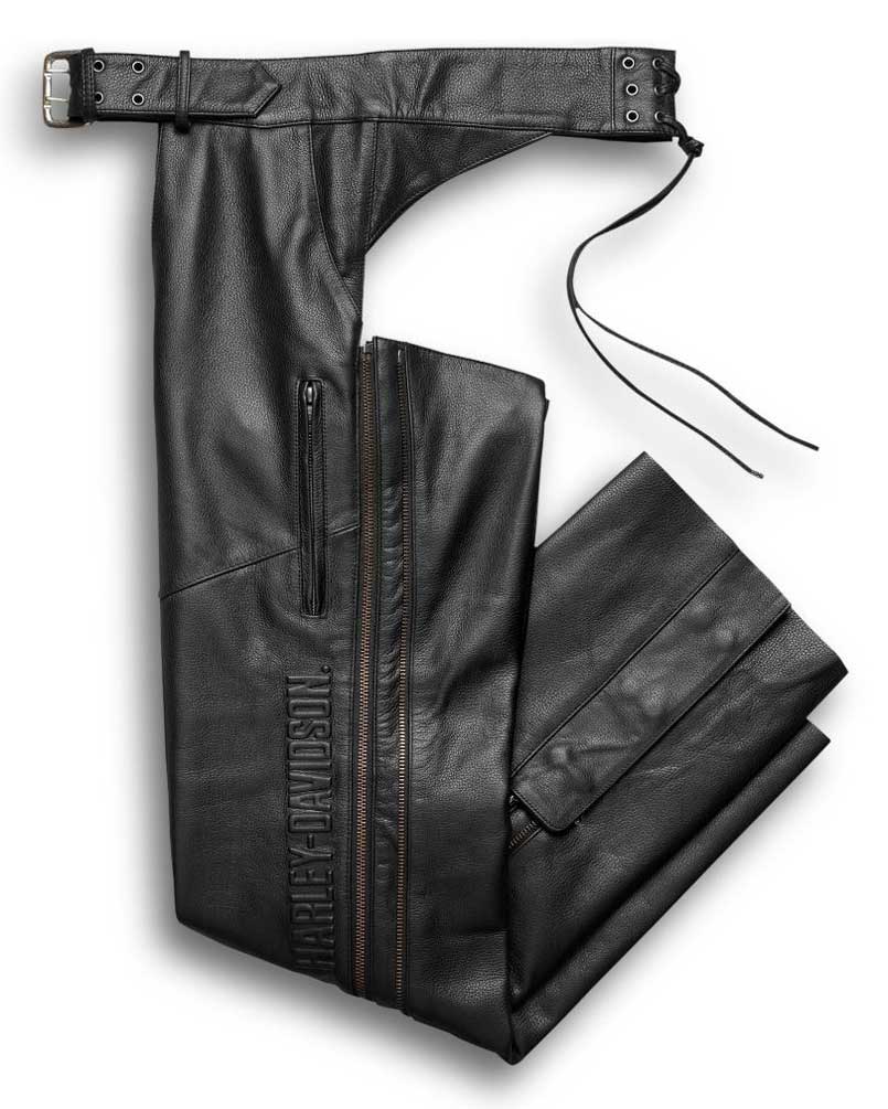 Harley-Davidson Men's Deluxe Midweight Leather Chaps, Black 98100-16VM - Wisconsin Harley-Davidson