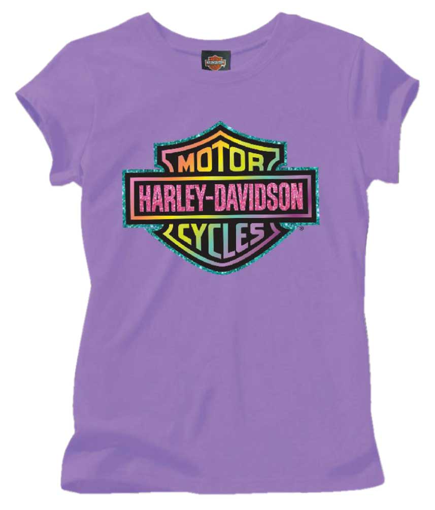 Harley-Davidson Little Girls' Glittery Rainbow B&S Short Sleeve Tee 1530659 - Wisconsin Harley-Davidson