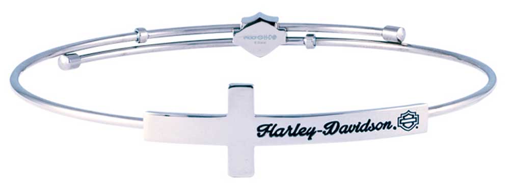 Harley-Davidson Women's H-D Cross Silver Tone Bangle, Stainless Steel HSB0130 - Wisconsin Harley-Davidson