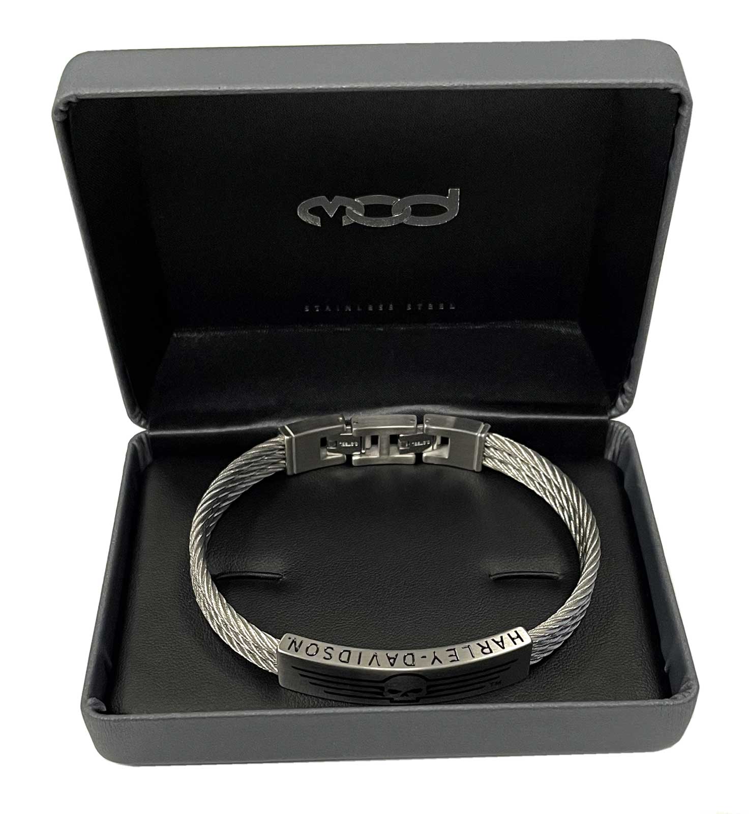 Harley-Davidson Men's Wing Skull Triple Wire ID Bracelet, Silver Steel HSB0145 - No Hassle Returns at Wisconsin Harley