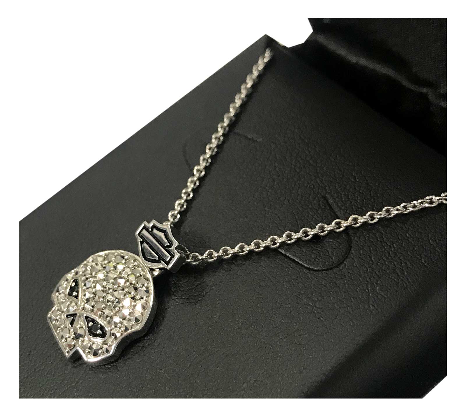Harley-Davidson® Women's Marcasite & Black Bling Skull Necklace