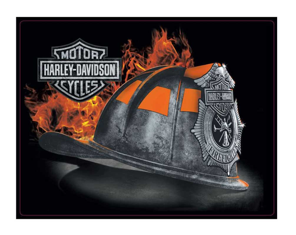 Harley-Davidson Embossed Firefighter Helmet Tin Sign, 17 x 13 inches 2011251 - Wisconsin Harley-Davidson