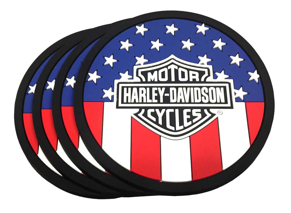 Harley-Davidson American Flag Bar & Shield PVC Coaster Set, Set of 4, 210041 - Wisconsin Harley-Davidson