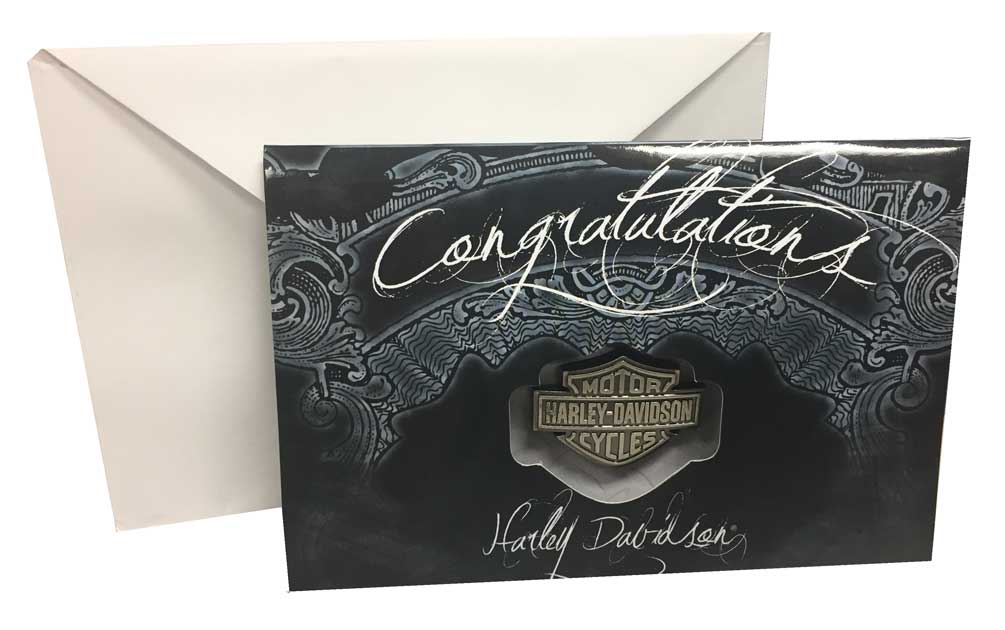 Harley-Davidson Congratulations Greeting Card & Bar & Shield Pin Set 119394 - Wisconsin Harley-Davidson