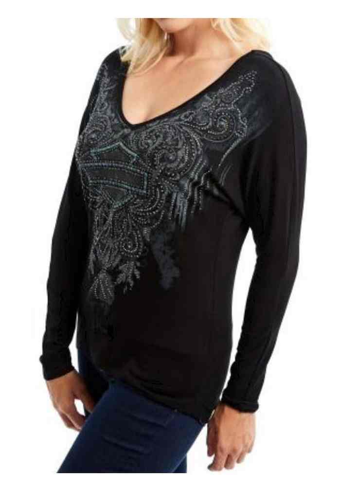 Harley-Davidson Free Shipping - Harley-Davidson Women's Embellished Return Trip V-Neck Long Sleeve Top, Black - Free Shipping on many products plus Orders Over $99