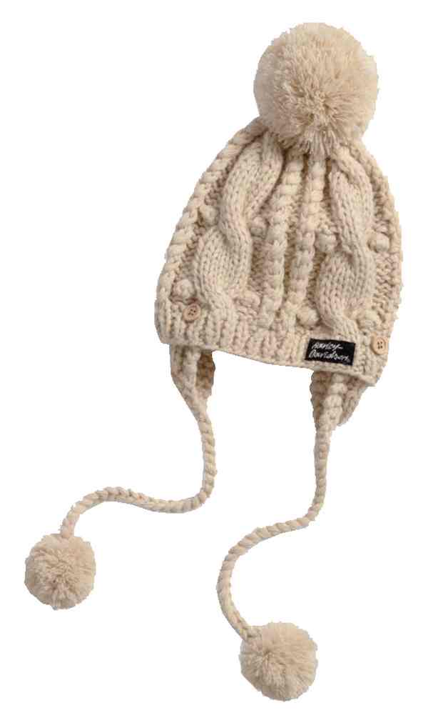 Harley-Davidson Women's Cable Chunky Knit Aviator Pom Hat, Birch 97789-17VW - Wisconsin Harley-Davidson