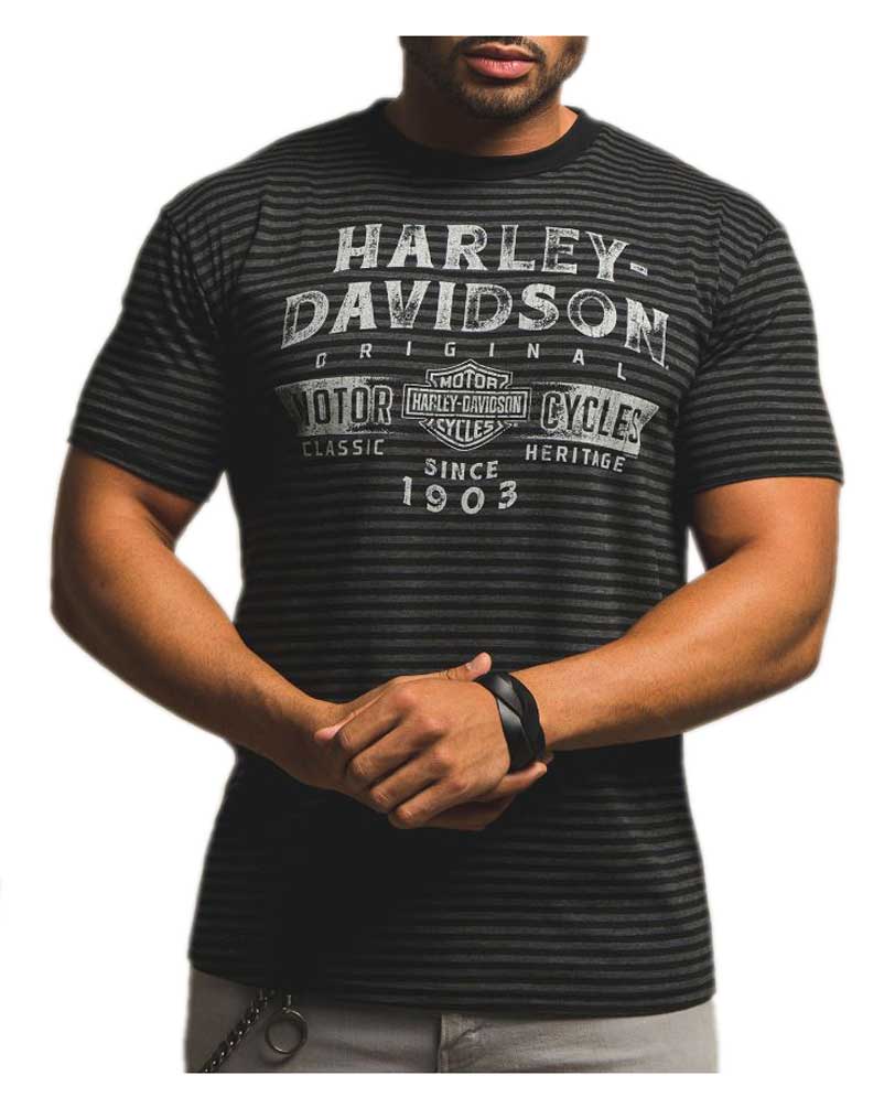 Harley-Davidson Men's Distressed Power Short Sleeve Stripe T-Shirt 5J32-HB5X - No Hassle Returns at Wisconsin Harley