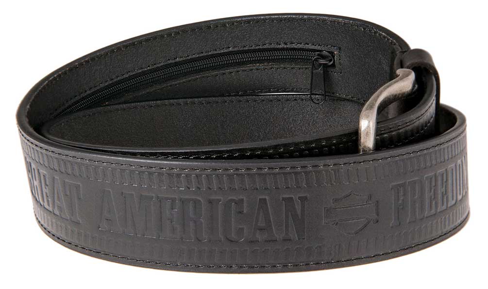 Harley-Davidson Men's Zipper Money Belt Genuine Leather Belt HDMBT11190-BLK - Wisconsin Harley-Davidson