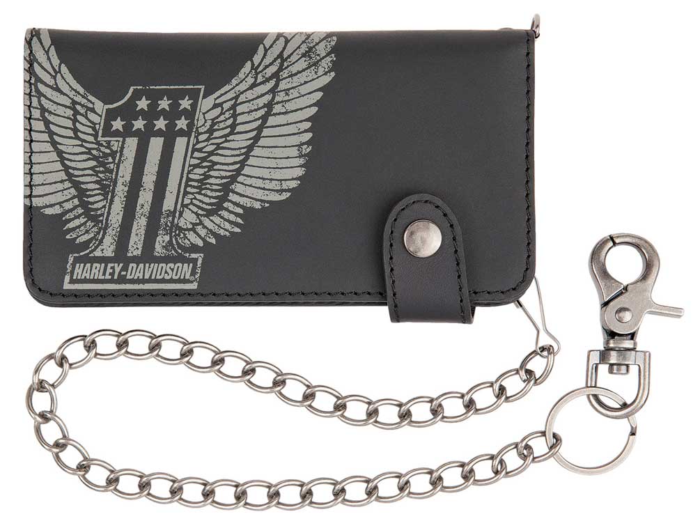 Harley-Davidson Men's #1 Winger Biker Genuine Leather Wallet HDMWA11056-BLK - Wisconsin Harley-Davidson