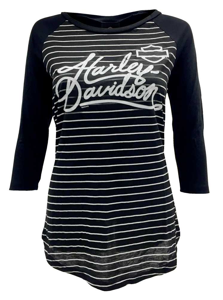 Harley-Davidson Women's H-D Raglan 3/4 Sleeves Striped Tee, Black 5K34-HB76 - Wisconsin Harley-Davidson