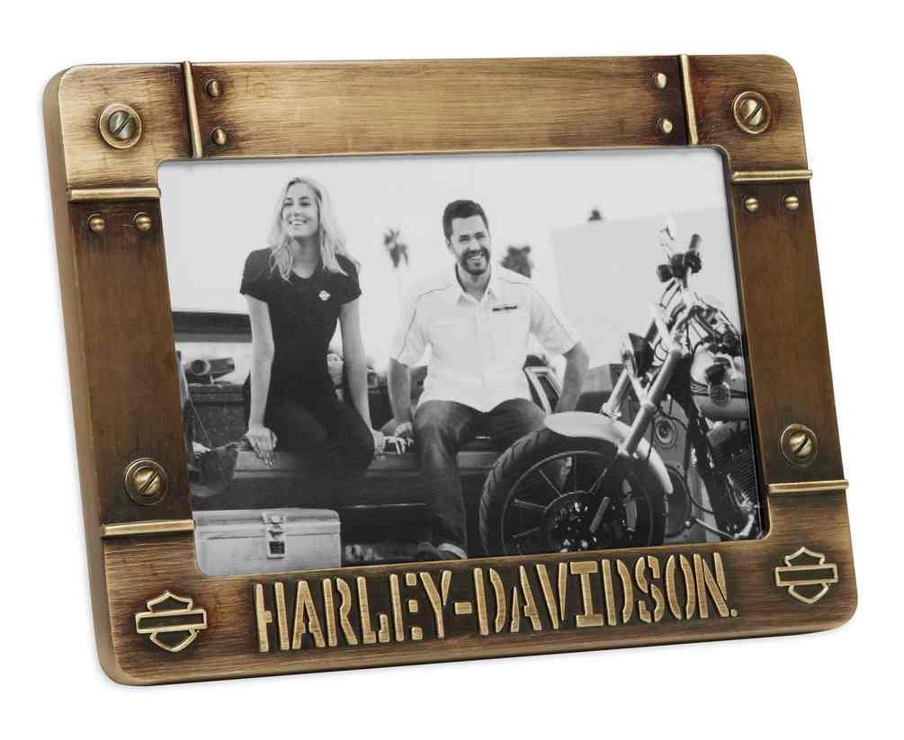 Harley-Davidson Bolted Metal 4 x 6 Photo Frame, Brass Frame w/ Details 96821-17V - Wisconsin Harley-Davidson