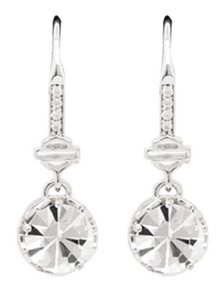 Harley-Davidson Women's Big Bling Clear Crystal Dangle Earrings, Silver HDE0422 - Wisconsin Harley-Davidson