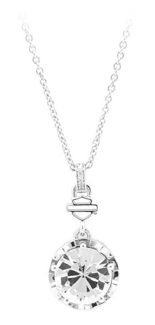 Harley-Davidson Women's Big Bling Clear Crystal Necklace, Silver HDN0354-18 - Wisconsin Harley-Davidson