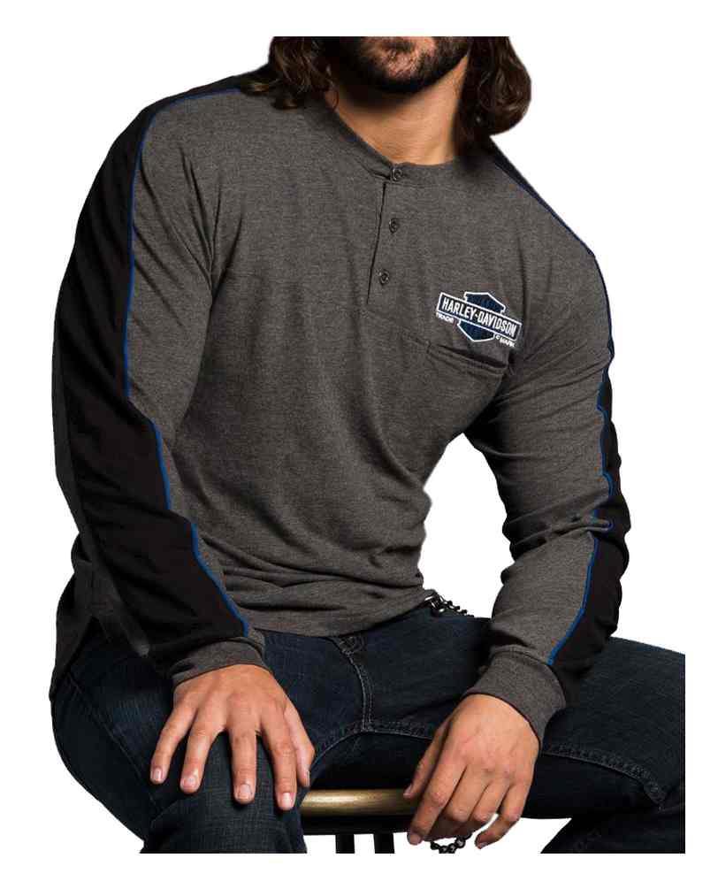 Harley-Davidson Men's Colorblocked Premium Pocket Henley Shirt HU22-HC53 - Wisconsin Harley-Davidson