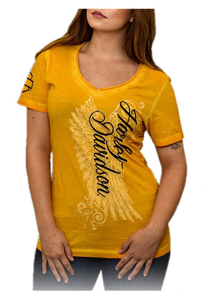 Harley-Davidson Women's Road Diva Notched V-Neck Short Sleeve Tee, Yellow - Wisconsin Harley-Davidson