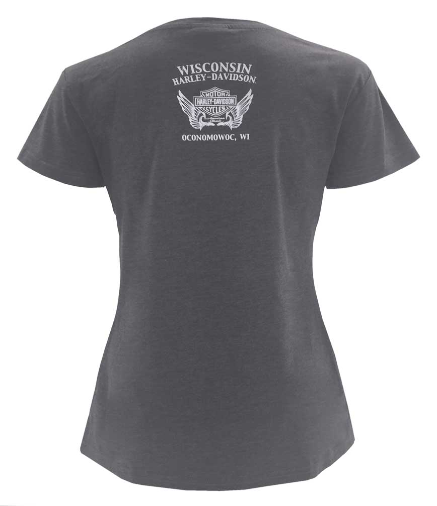 Harley-Davidson Free Shipping - Harley-Davidson Women's Oasis Flowered Foil H-D Script Short Sleeve Tee, Gray - Free Shipping on many products plus Orders Over $99