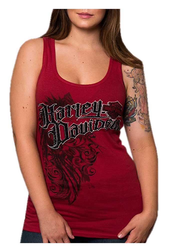 Harley-Davidson Women's Dreamer Embellished H-D Sleeveless Tank Top, Red - Wisconsin Harley-Davidson